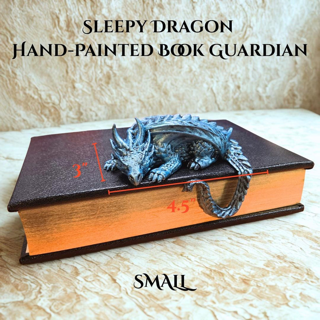 Sleepy Dragon Bookshelf Decor – Hand-Painted Fantasy Figurine | Book Nook Guardian