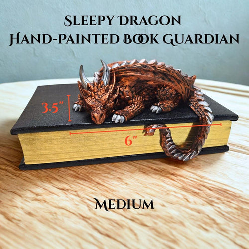 Sleepy Dragon Bookshelf Decor – Hand-Painted Fantasy Figurine | Book Nook Guardian