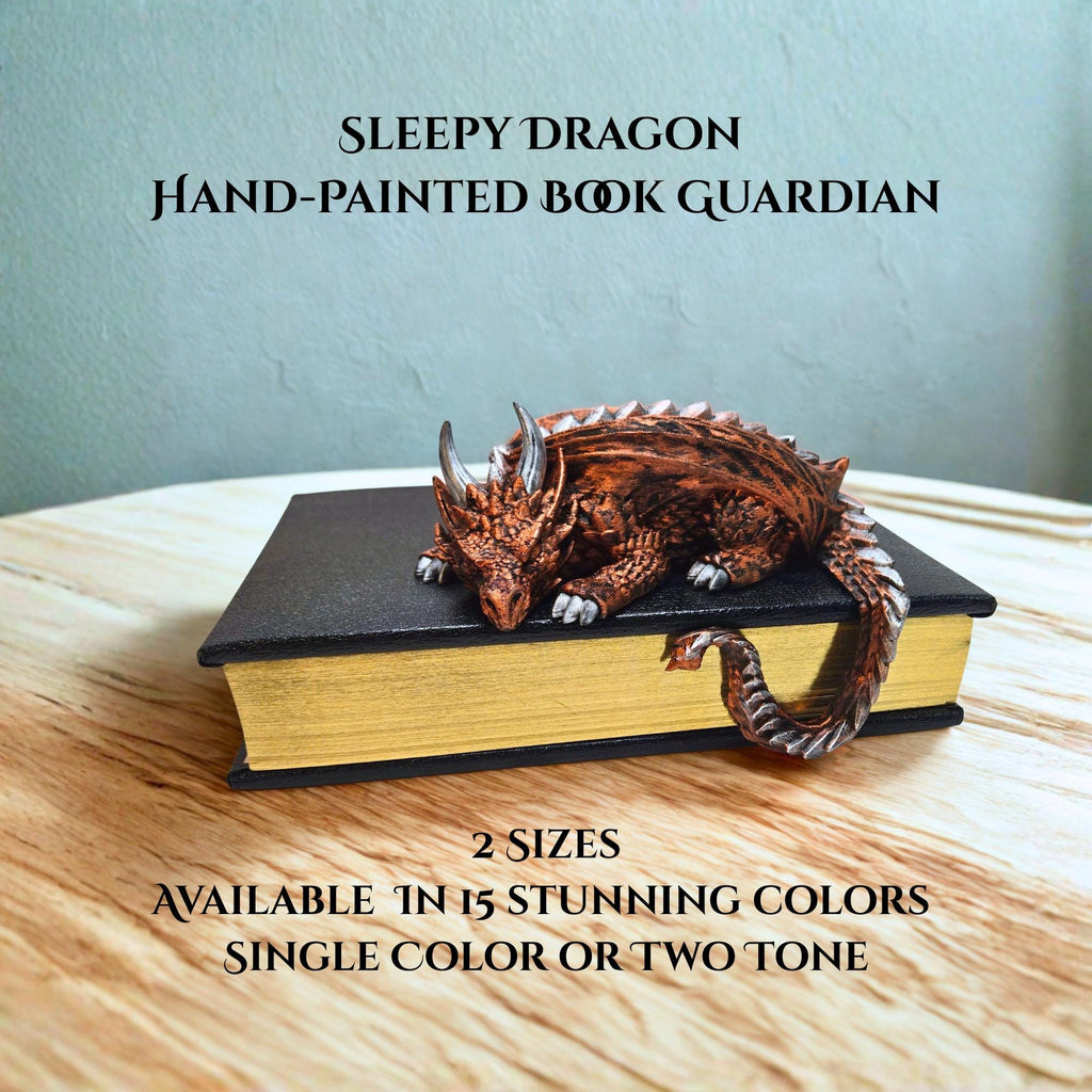 Sleepy Dragon Bookshelf Decor – Hand-Painted Fantasy Figurine | Book Nook Guardian